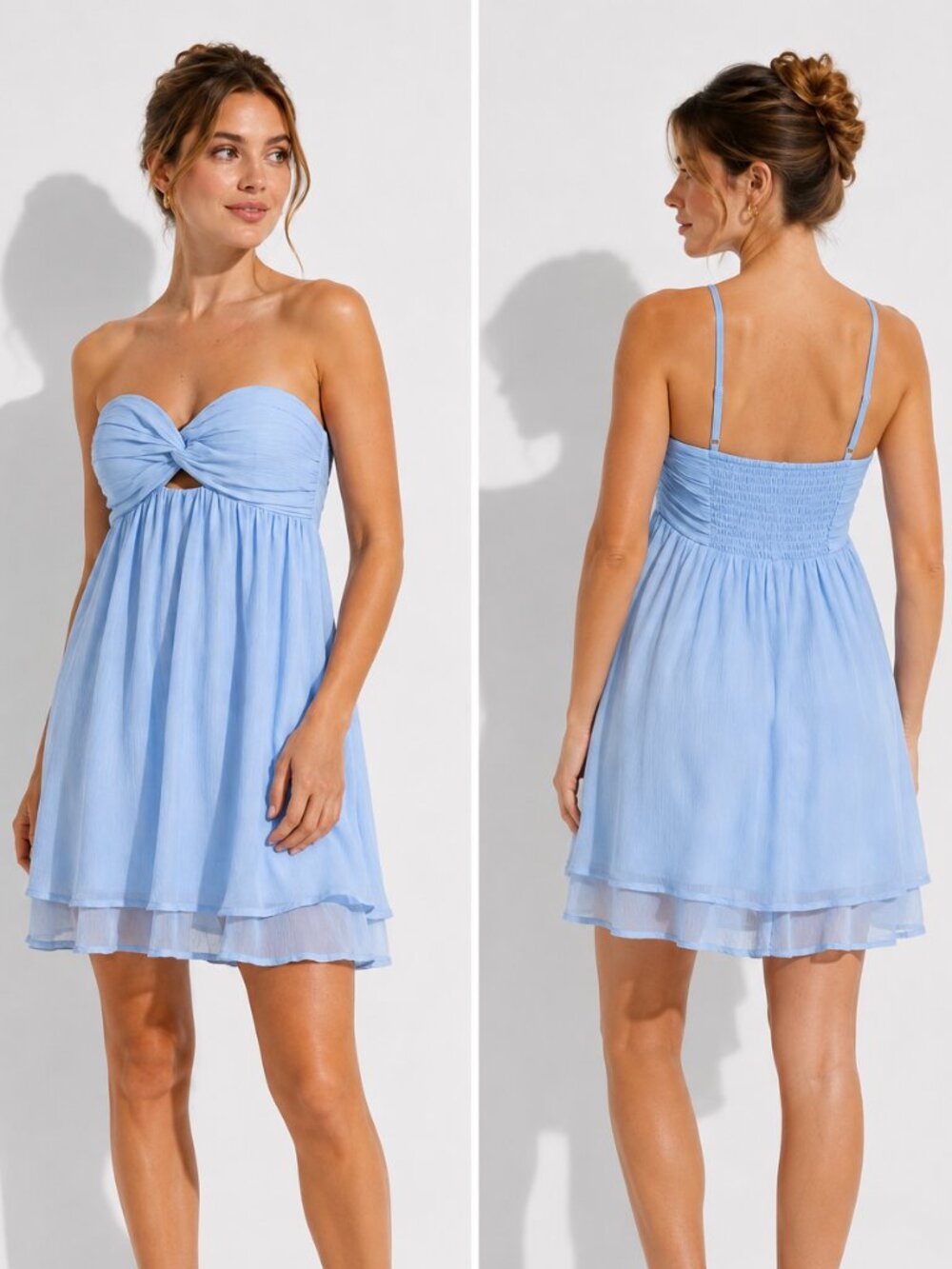 NWT Wild Fable Light Blue Strapless Babydoll Mini Dress With Straps Large